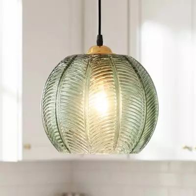 Yasmine Vintage Green Ribbed Glass Hanging Lamp