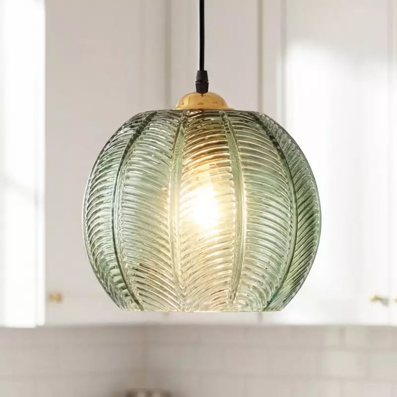 Yasmine Vintage Green Ribbed Glass Hanging Lamp