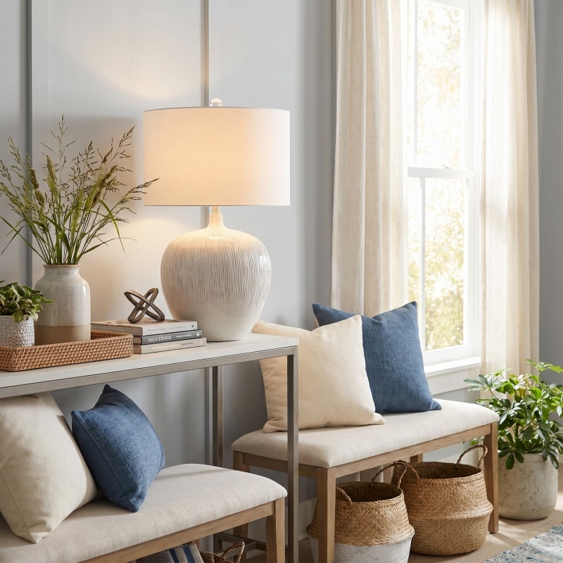 Ulysse Rustic Ceramic Pot Table Lamp With Drum Shade