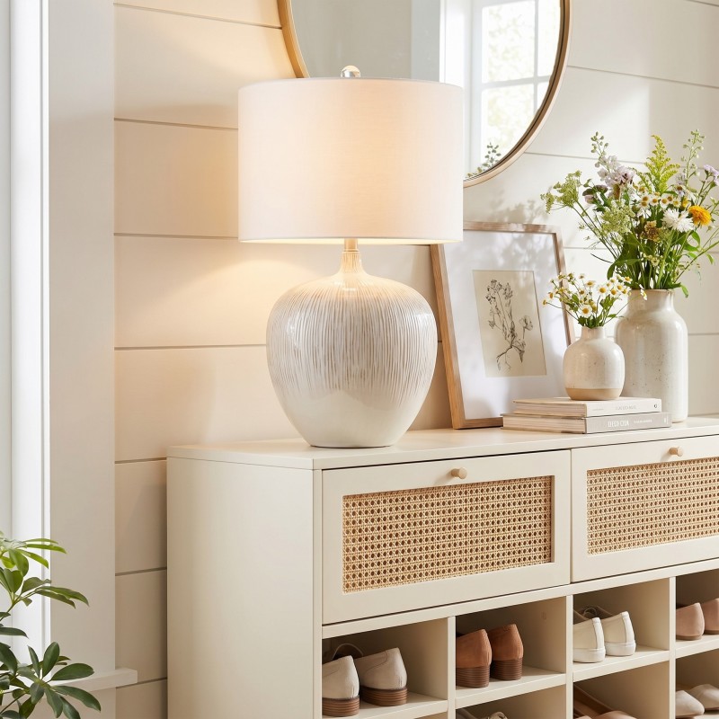 Ulysse Rustic Ceramic Pot Table Lamp With Drum Shade