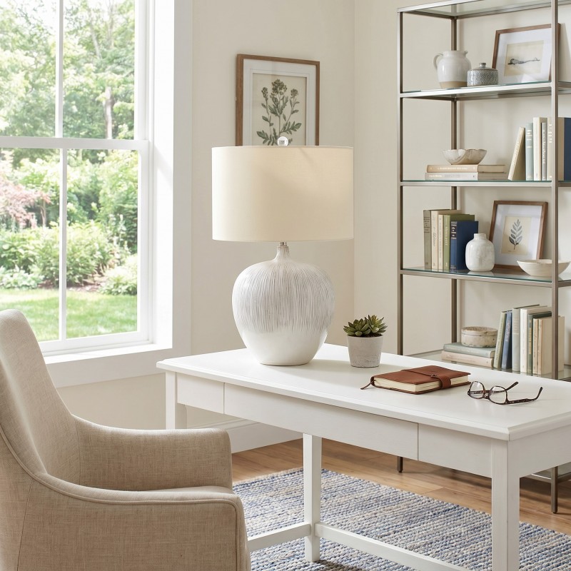 Ulysse Rustic Ceramic Pot Table Lamp With Drum Shade