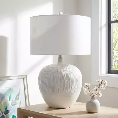 Ulysse Rustic Ceramic Pot Table Lamp With Drum Shade