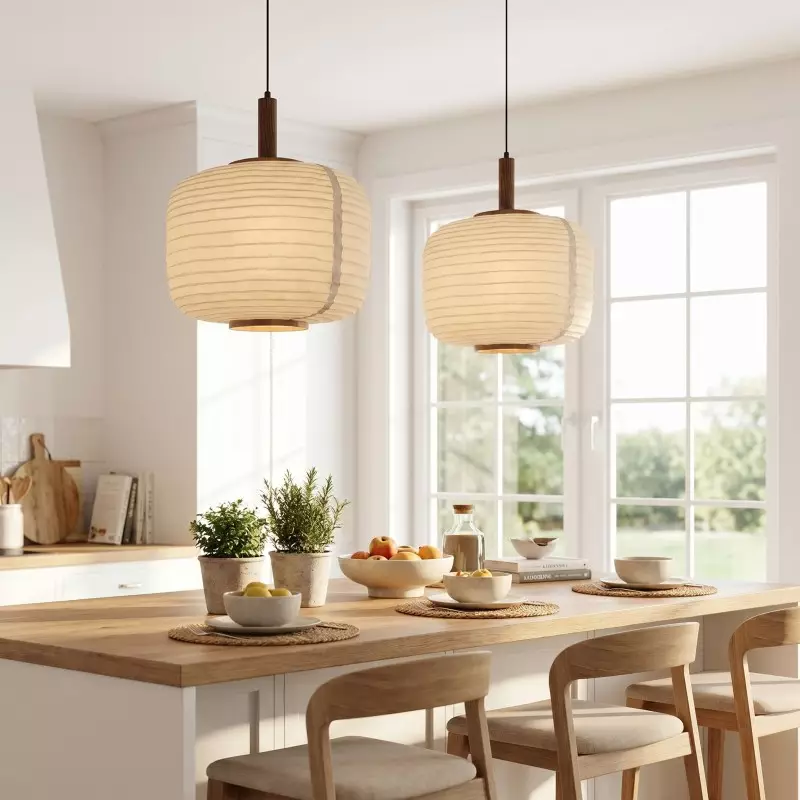 Drath Wabi Sabi Ribbed Paper Lantern Pendant Light