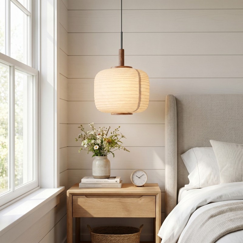 Drath Wabi Sabi Ribbed Paper Lantern Pendant Light