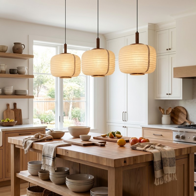 Drath Wabi Sabi Ribbed Paper Lantern Pendant Light