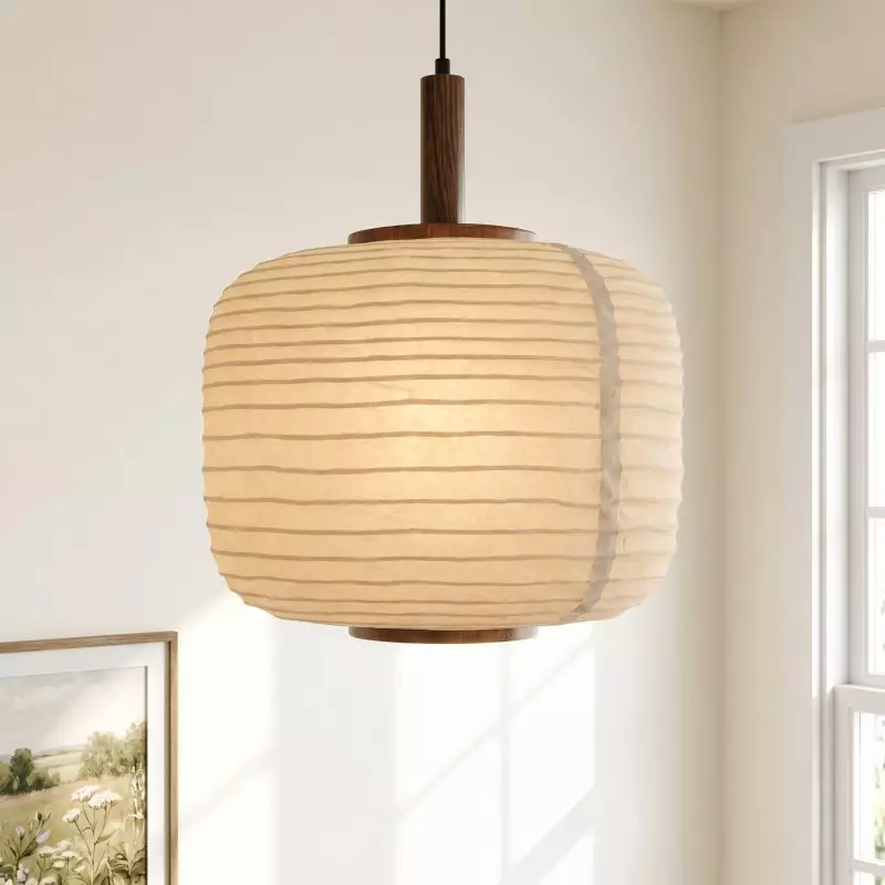 Drath Wabi Sabi Ribbed Paper Lantern Pendant Light