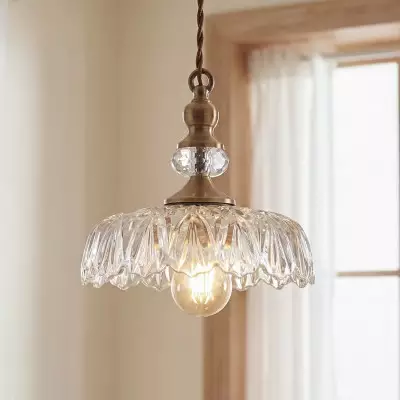 Jaime Antique Brass and Glass Flower Pendant Light