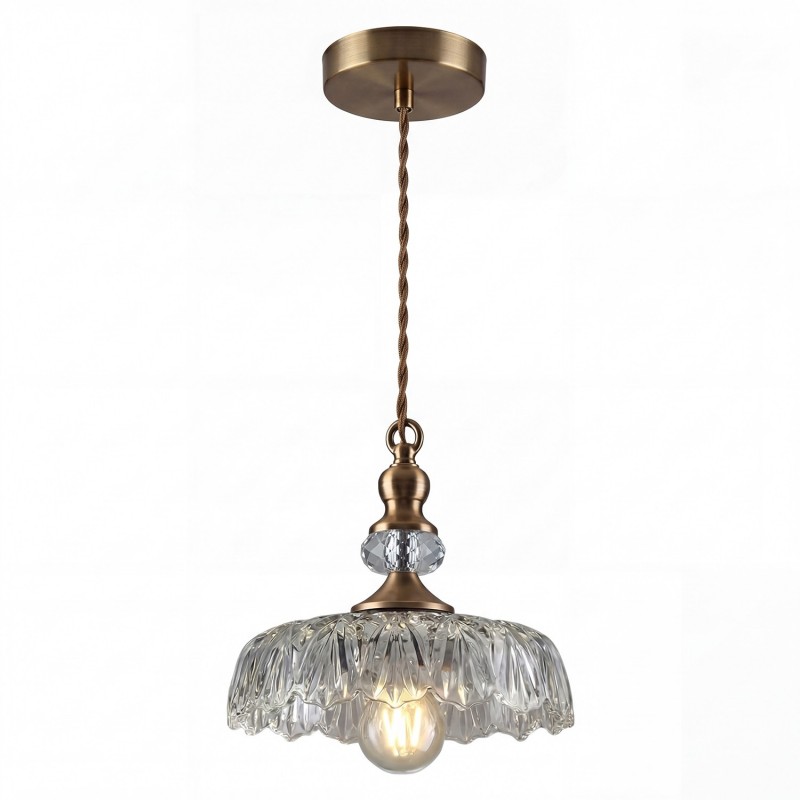 Jaime Antique Brass and Glass Flower Pendant Light