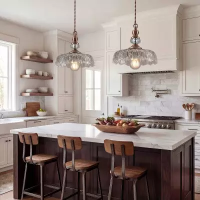 Jaime Antique Brass and Glass Flower Pendant Light