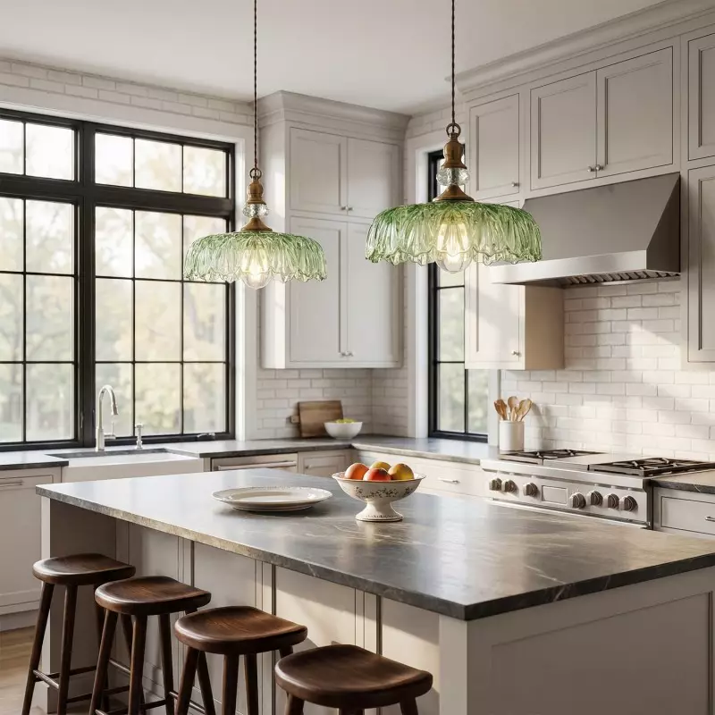 Jaime Antique Brass and Glass Flower Pendant Light