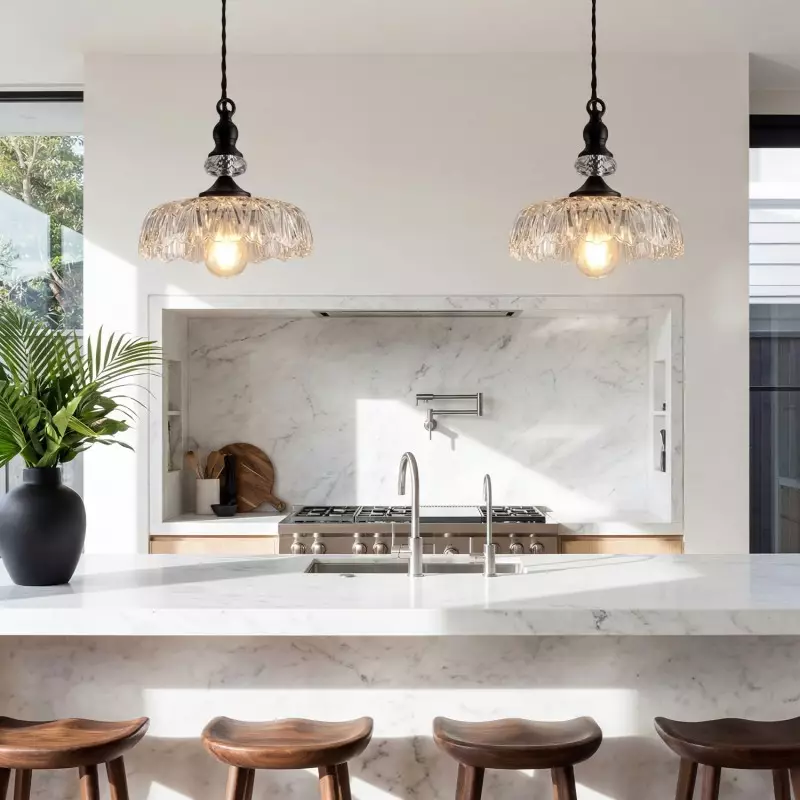 Jaime Antique Brass and Glass Flower Pendant Light