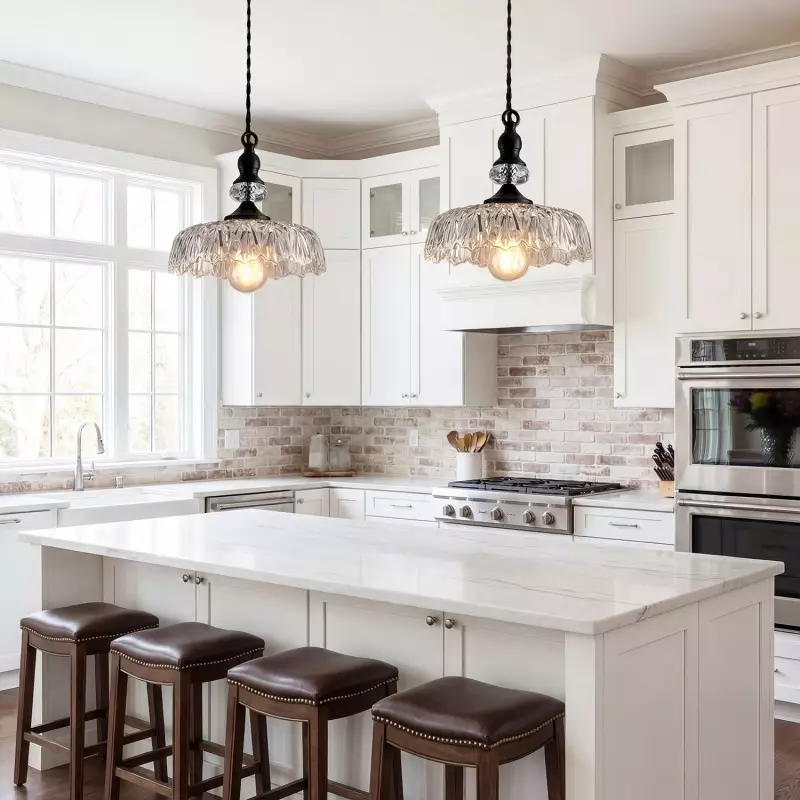 Jaime Antique Brass and Glass Flower Pendant Light