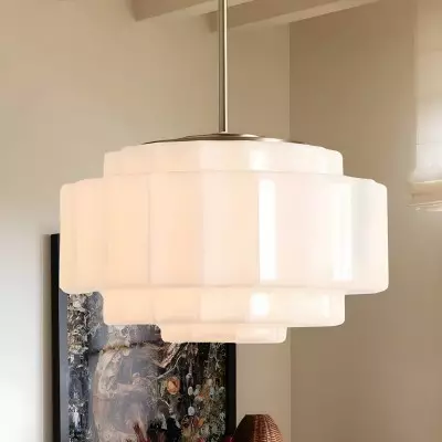 Winry Antique Brass Tiered Milk Glass Pendant Light