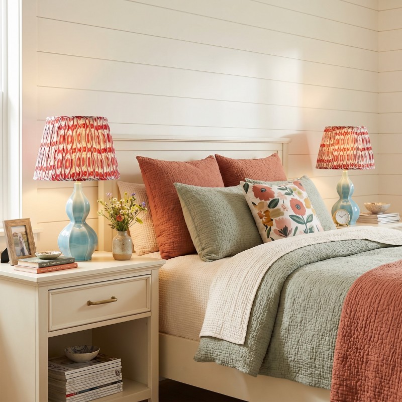 Cresenda Bohemian Fabric Ceramic Gourd Table Lamp