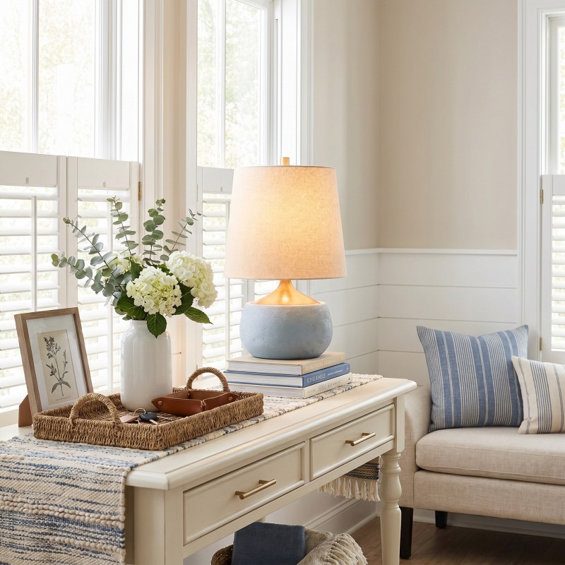 Velmira Mid-Century textile lamp shade Cement Table Light