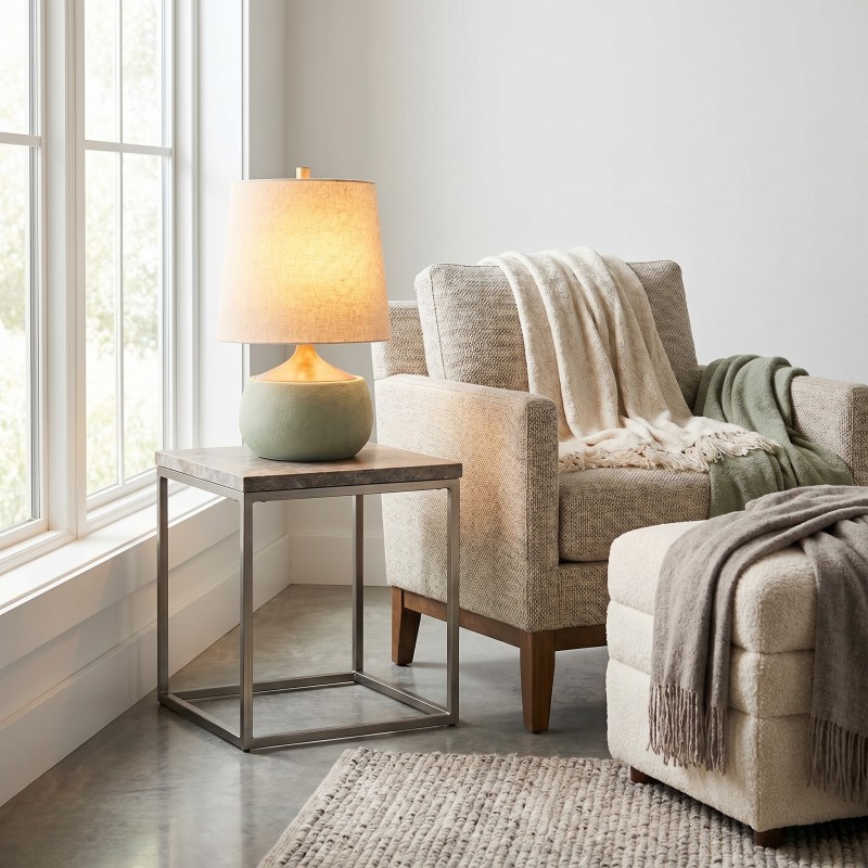 Velmira Mid-Century textile lamp shade Cement Table Light