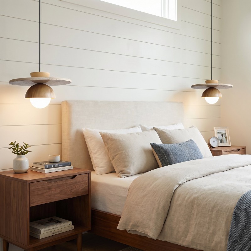 Dagan Wabi-Sabi Travertine Wood Globe Pendant Lamp