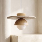 Dagan Wabi-Sabi Travertine Wood Globe Pendant Lamp