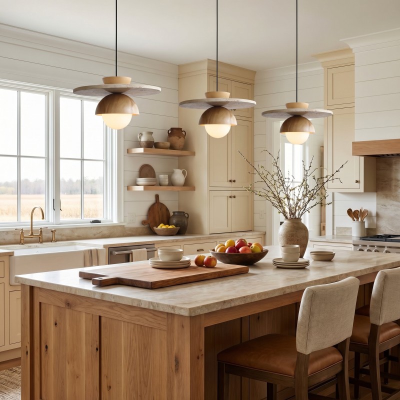 Dagan Wabi-Sabi Travertine Wood Globe Pendant Lamp