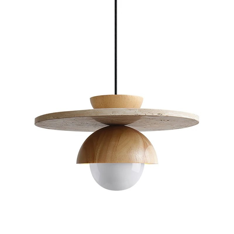 Dagan Wabi-Sabi Travertine Wood Globe Pendant Lamp