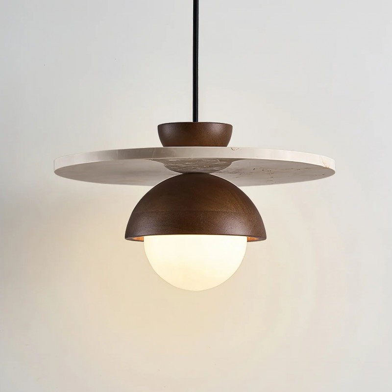 Dagan Wabi-Sabi Travertine Wood Globe Pendant Lamp