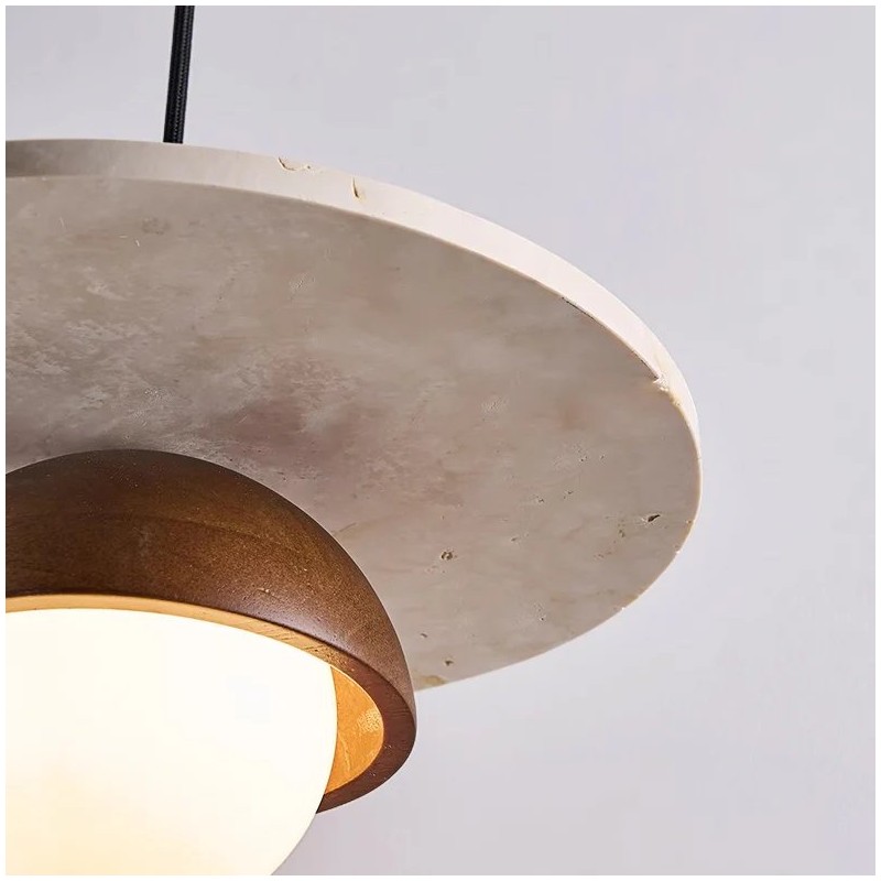 Dagan Wabi-Sabi Travertine Wood Globe Pendant Lamp