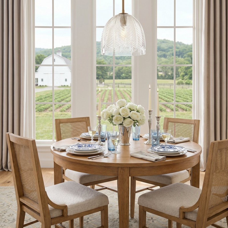 Danica Mid-Century  Glass Leaf Round Pendant Light