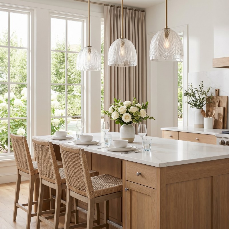 Danica Mid-Century  Glass Leaf Round Pendant Light