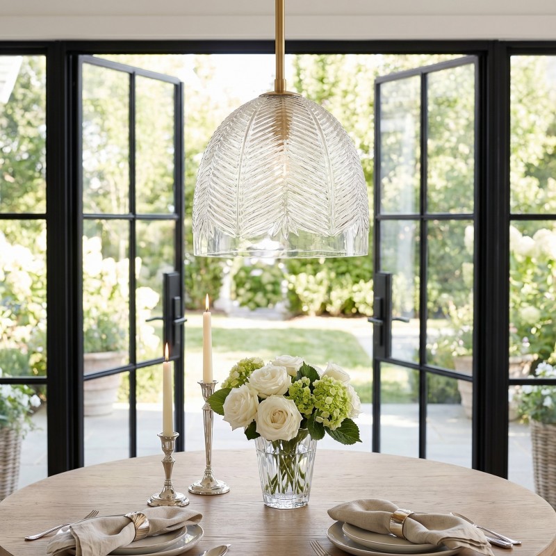 Danica Mid-Century  Glass Leaf Round Pendant Light