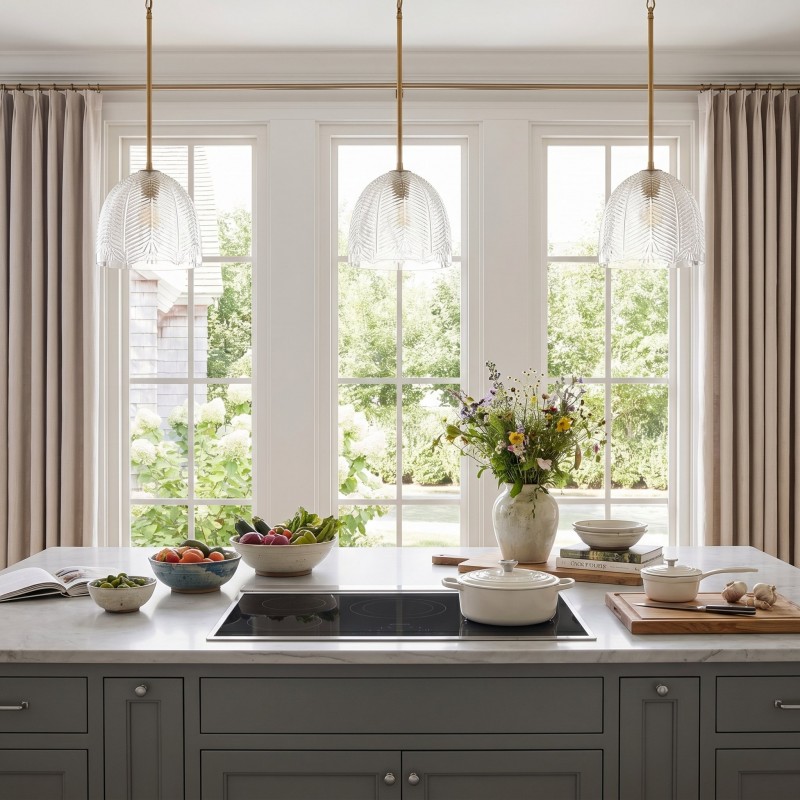 Danica Mid-Century  Glass Leaf Round Pendant Light