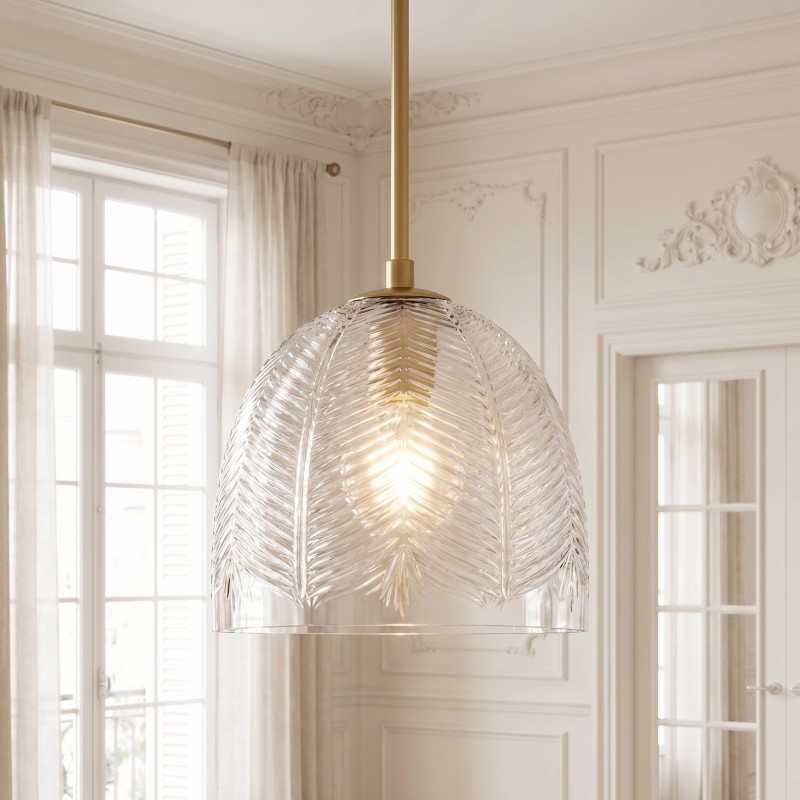Danica Mid-Century  Glass Leaf Round Pendant Light