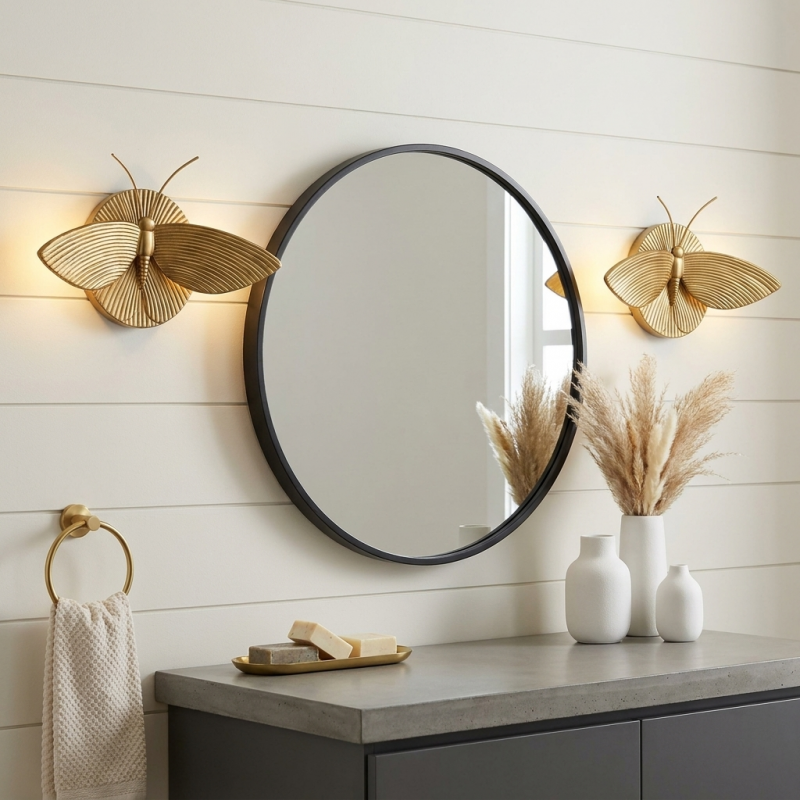 Horace Art Deco Golden Resin Moth Wall Sconce