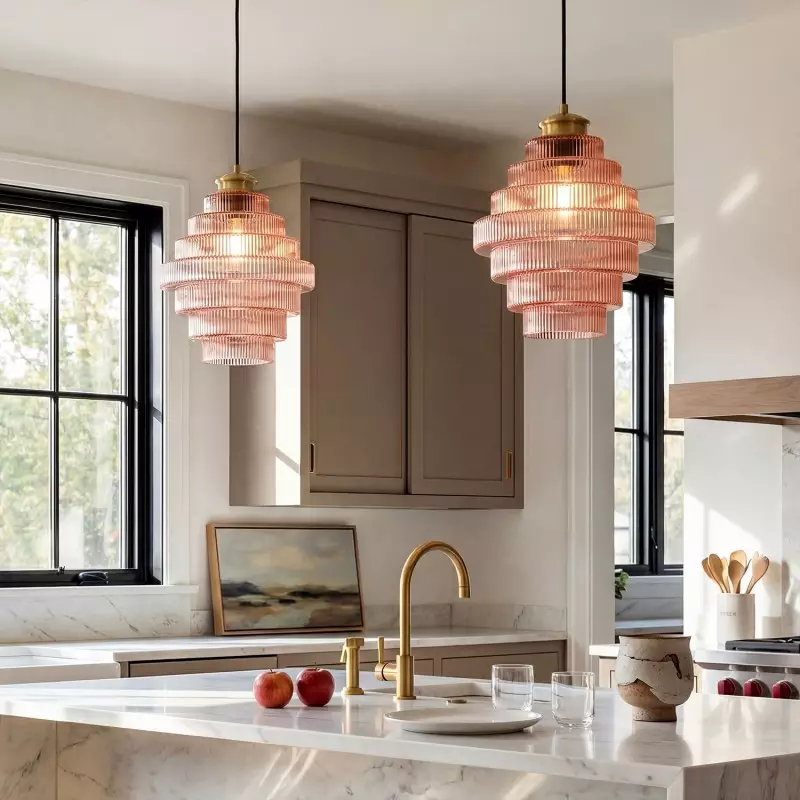 Kaelyn Bottle Shade Stained Striped Glass Pendant Light