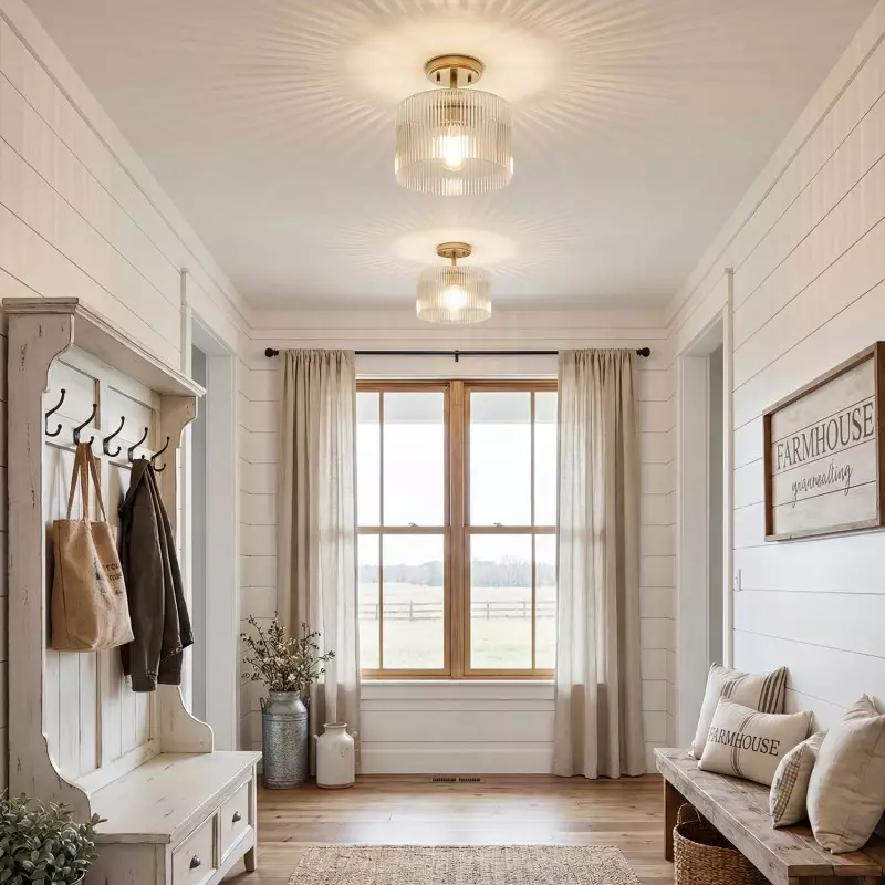 Finnda Farmhouse Ribbed Glass Semi Flush Ceiling