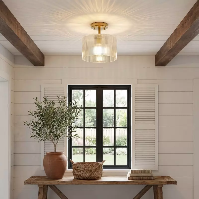 Finnda Farmhouse Ribbed Glass Semi Flush Ceiling