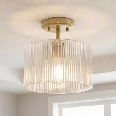 Finnda Farmhouse Ribbed Glass Semi Flush Ceiling