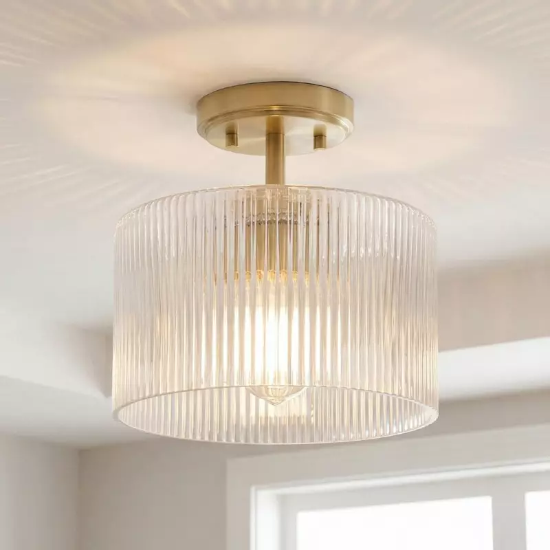 Finnda Farmhouse Ribbed Glass Semi Flush Ceiling