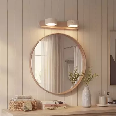 Benjamin Rustic Adjustable Travertine Wood Led Vanity Sconce