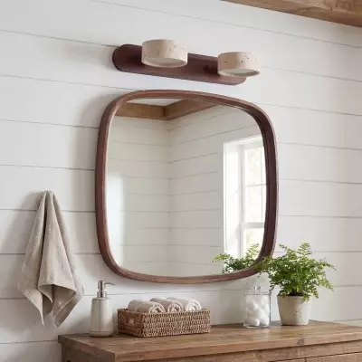 Benjamin Rustic Adjustable Travertine Wood Led Vanity Sconce