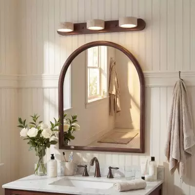 Benjamin Rustic Adjustable Travertine Wood Led Vanity Sconce
