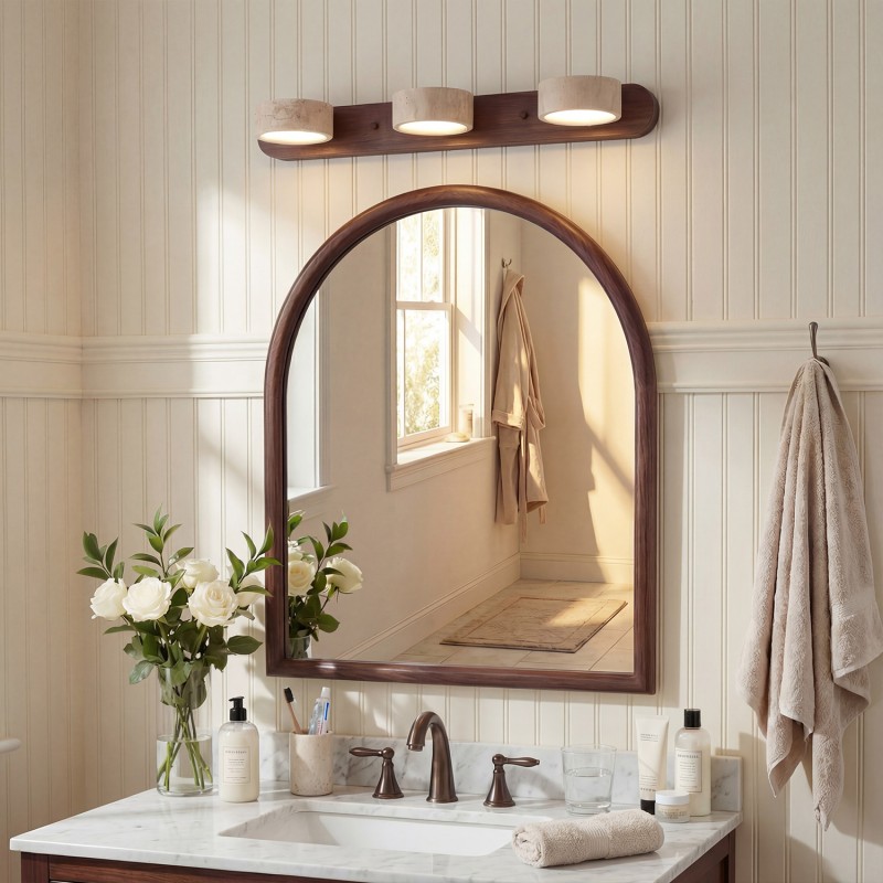 Benjamin Rustic Adjustable Travertine Wood Led Vanity Sconce