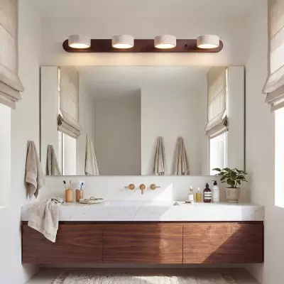 Benjamin Rustic Adjustable Travertine Wood Led Vanity Sconce