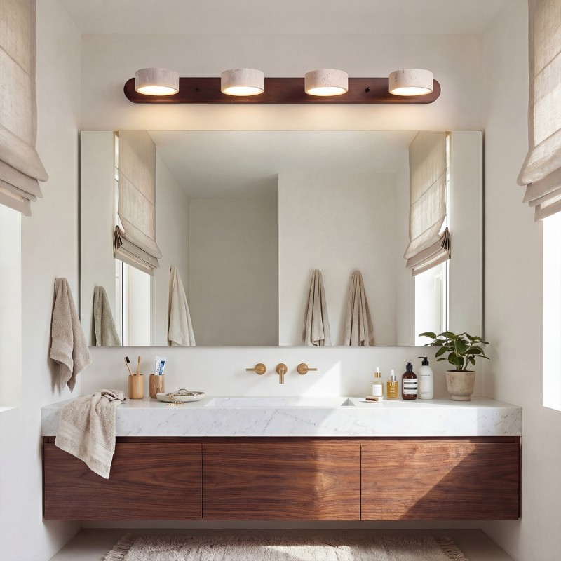 Benjamin Rustic Adjustable Travertine Wood Led Vanity Sconce