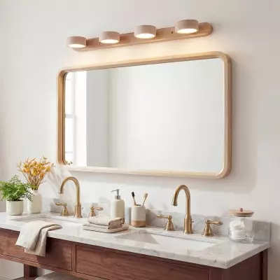Benjamin Rustic Adjustable Travertine Wood Led Vanity Sconce