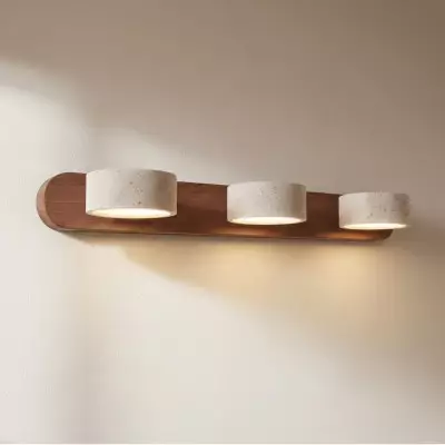Benjamin Rustic Adjustable Travertine Wood Led Vanity Sconce