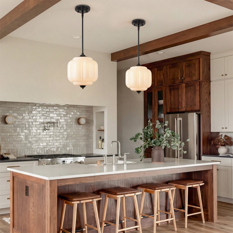 Cyrilith Vintage Milk Glass Oiled Brass Eloise Pendant light