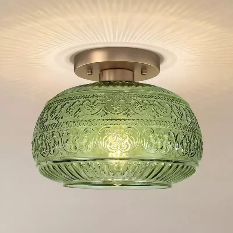 Ixionis Stained Engraved Pattern Glass Flush Mount Ceiling Light