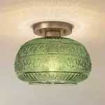Ixionis Stained Engraved Pattern Glass Flush Mount Ceiling Light