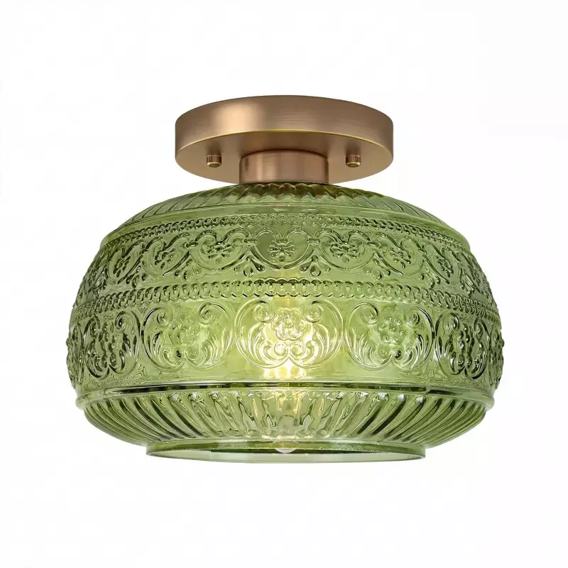 Ixionis Stained Engraved Pattern Glass Flush Mount Ceiling Light
