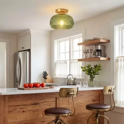 Ixionis Stained Engraved Pattern Glass Flush Mount Ceiling Light